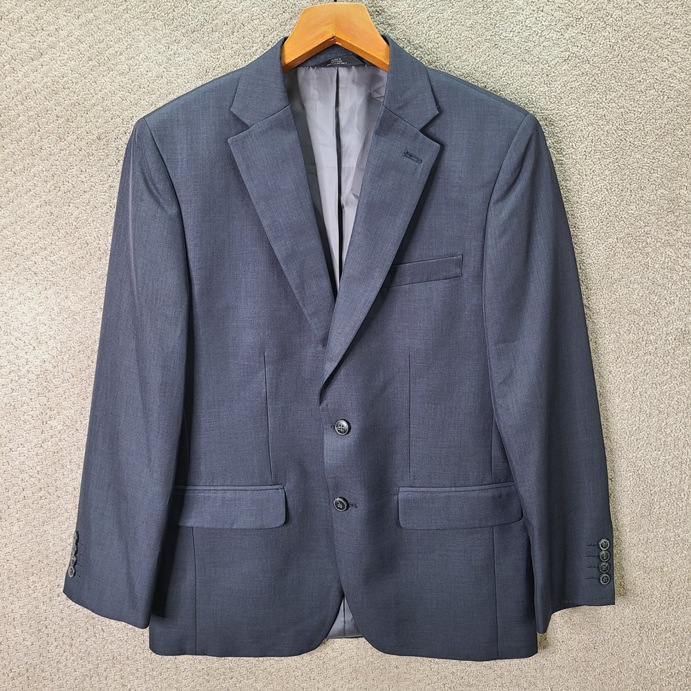 Haggar Jacket Mens 40R Blue Travel Performance Suit Straight Fit Blazer Poly